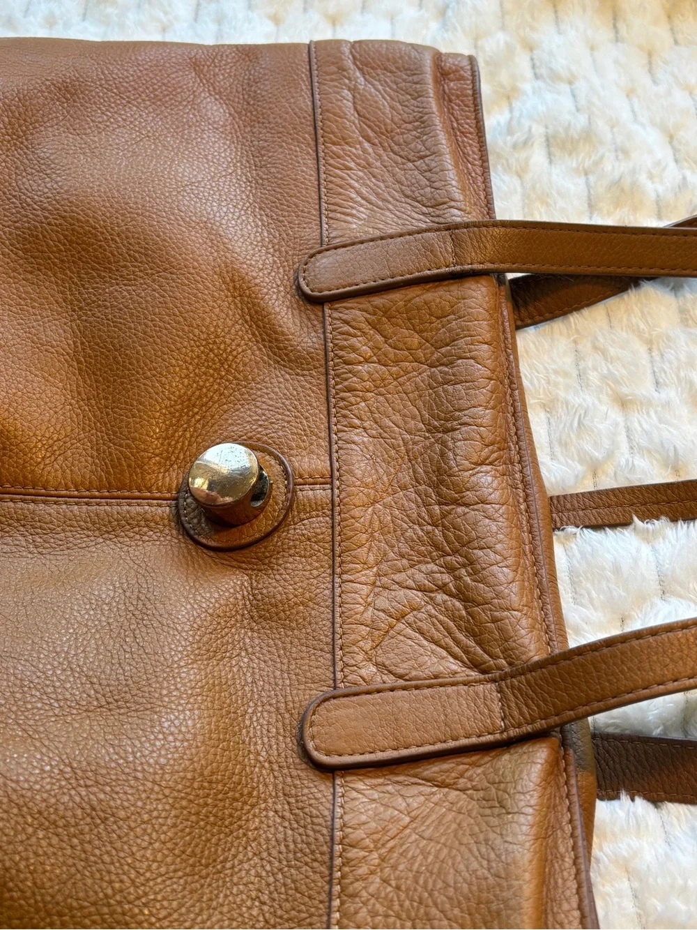 Stella & Max Tan Pebbled Leather Tote Bag Gold Hardware Structured Shoulder Bag